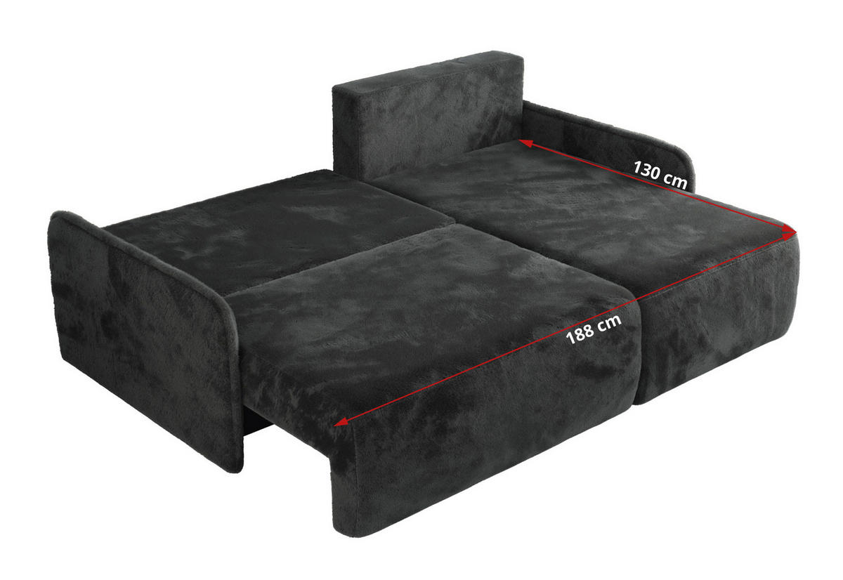 ECKSCHLAFSOFA ARPA L Dunkelgrau Plüsch - links - Dunkelgrau/Schwarz, Kunststoff/Textil (198/150cm) - MKS
