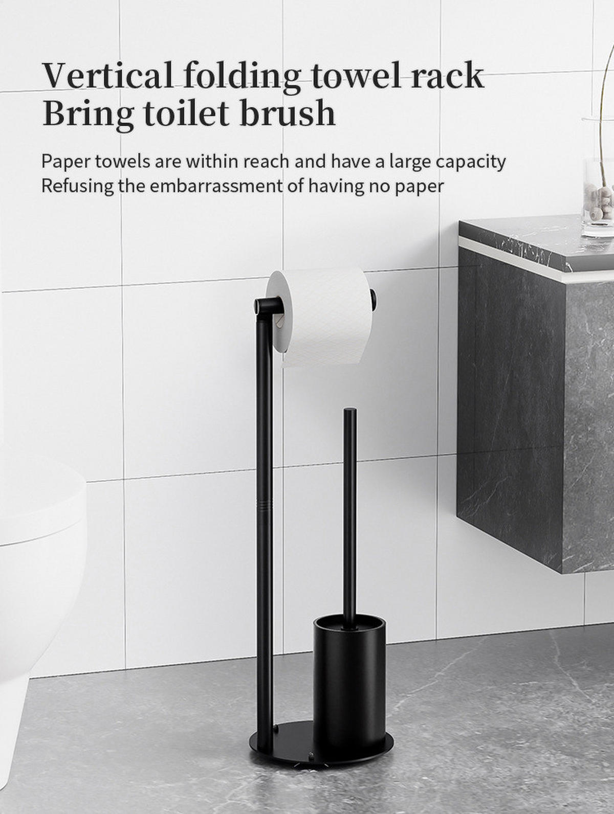 WC-BÜRSTENHALTER – 2-in-1 (Schwarz) 17 x 51 cm - Schwarz, Metall (17/51/17cm)