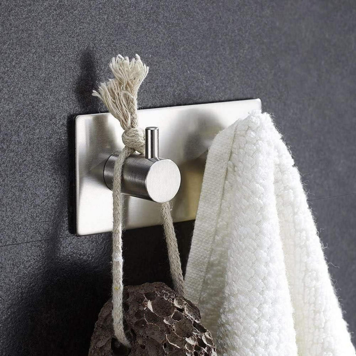 HANDTUCHHAKEN 2er-Set Edelstahl selbstklebend silber - Silberfarben, Metall (4.5/2.3/9cm)