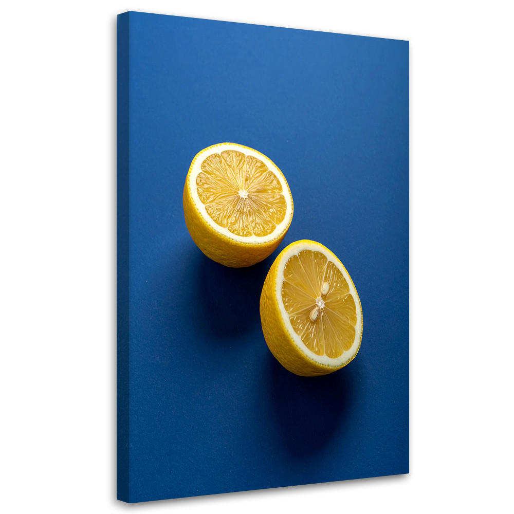 LEINWANDBILDER, Zwei Zitronenhälften auf intensivem blauem Hintergrund - Blau, Textil (30/45cm) - Feeby