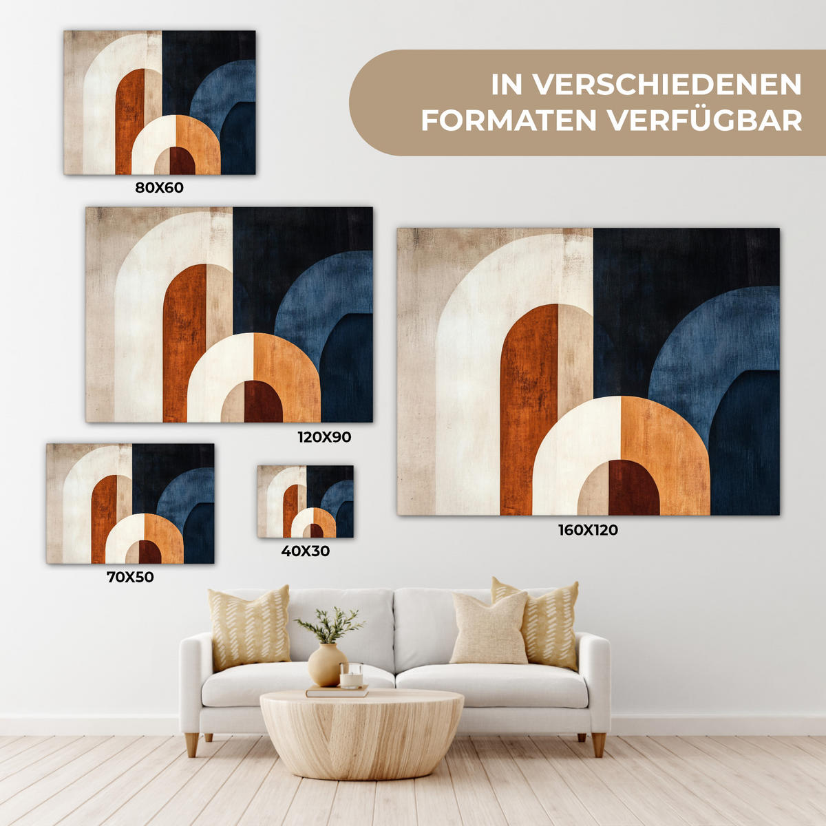 LEINWANDBILD Abstrakt - Formen - Dunkelblau 40x30 cm - Cognac, Textil (40/30cm) - MuchoWow