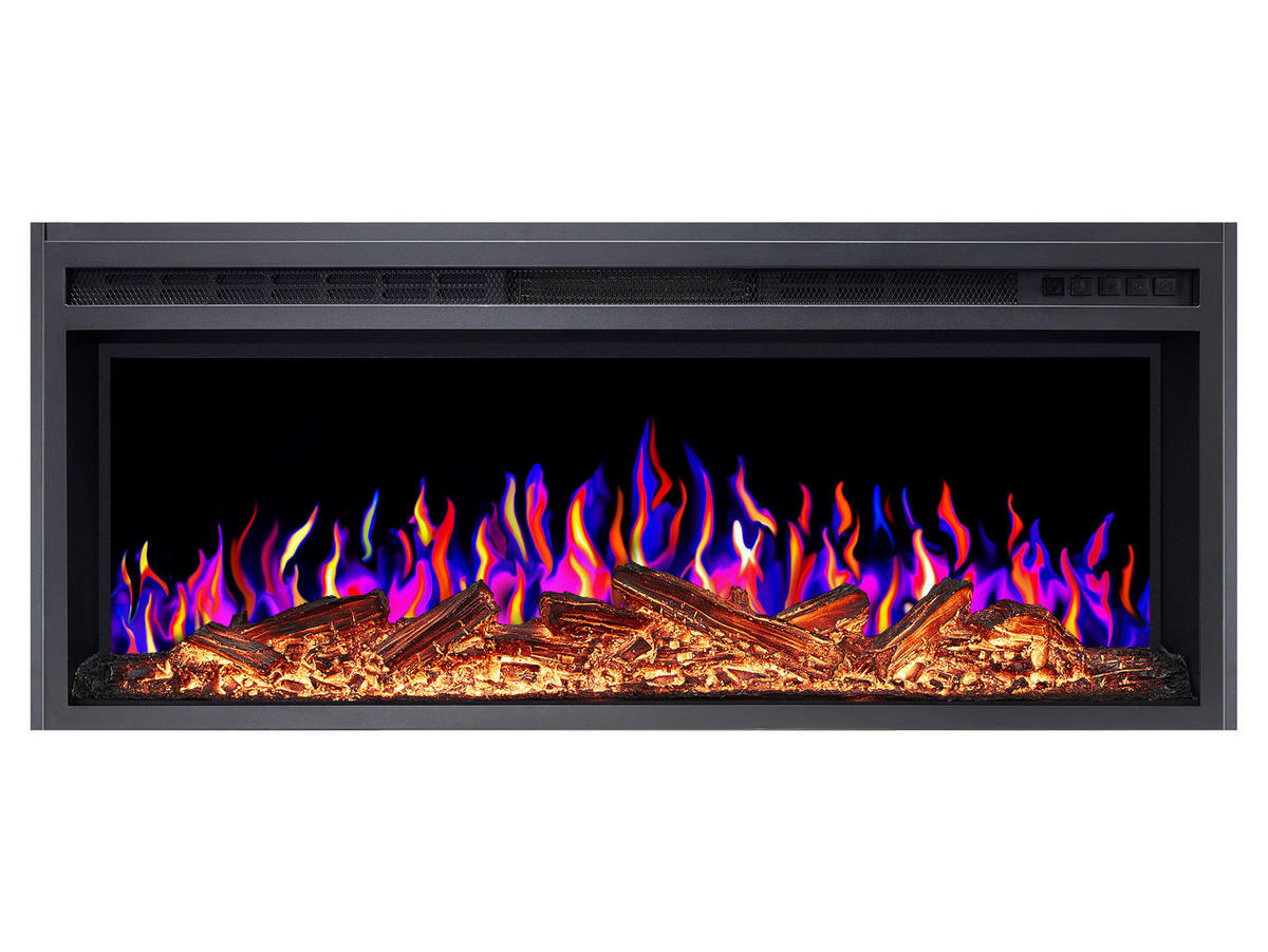 EINBAU-ELEKTROKAMINEINSATZ AF38 Multicolor – Breite 99 cm, 3D-Flammeneffekt, mehrfarbige Flammen, Heizfunktion - Schwarz, Glas/Metall (99.3/41.4/19cm) - ArtiFlame