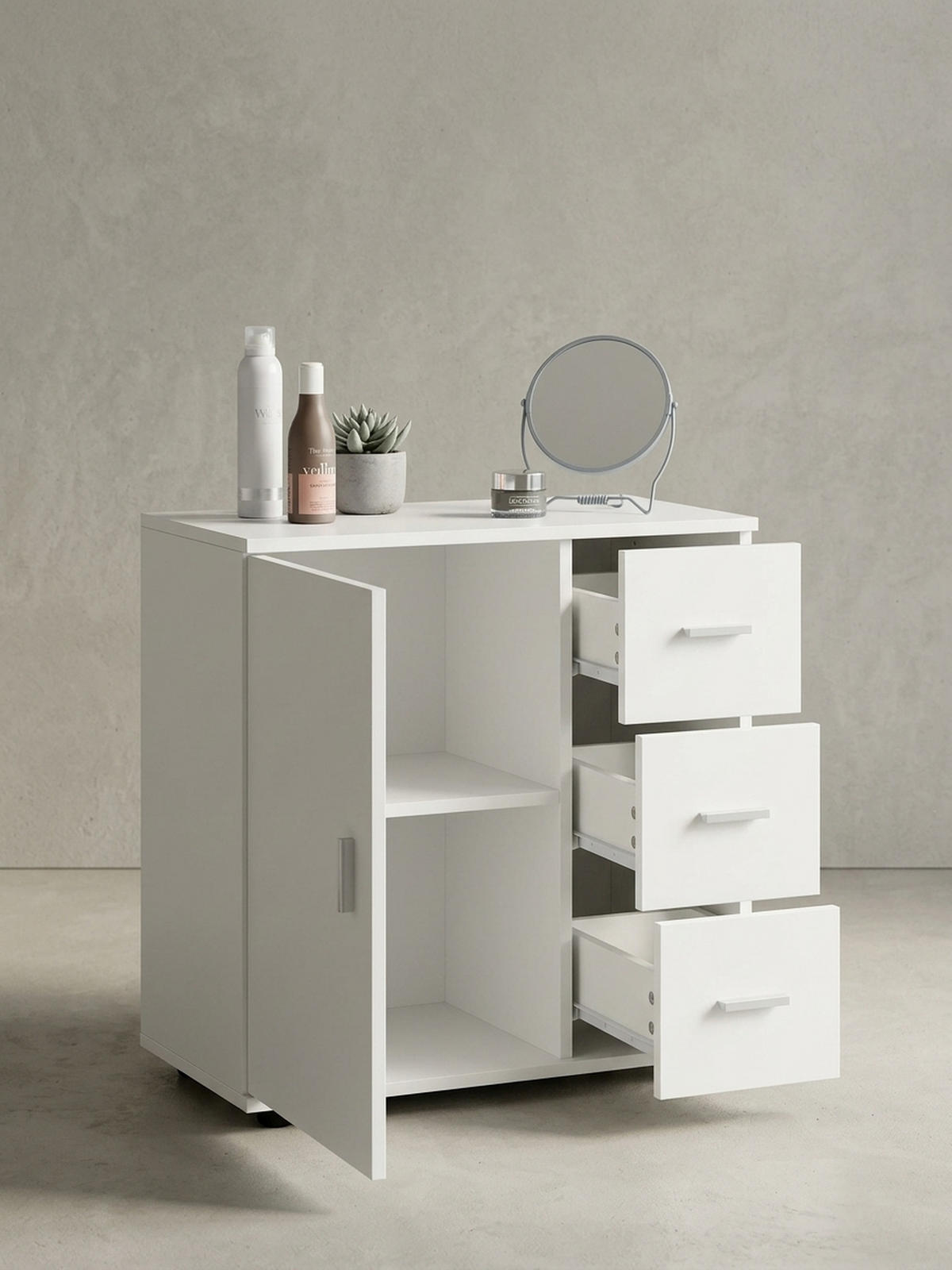 BADSCHRANK Weiß 60x65,5x33 cm mit großem Stauraum in matter Ausführung - Schwarz/Weiß, Holz (60/66/33cm) - KADIMA DESIGN