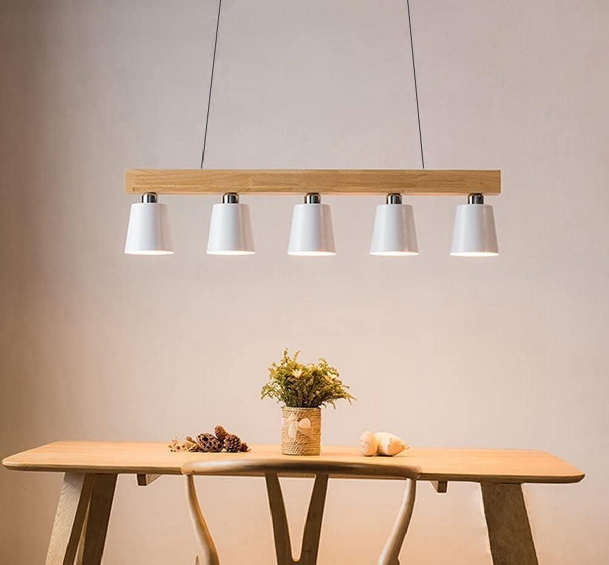 HÄNGELEUCHTE Formel 5-flammig 100/24/13 cm - Weiß, Holzwerkstoff (100/24/13cm) - Nettlife