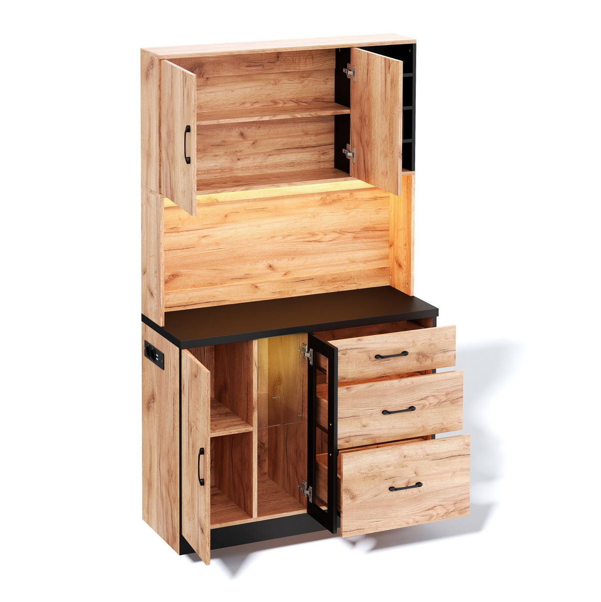 KÜCHENHOCHSCHRANK mit LED und Steckdose MDF Neutral - Braun, Holzwerkstoff (40/180/105cm) - Meubliv