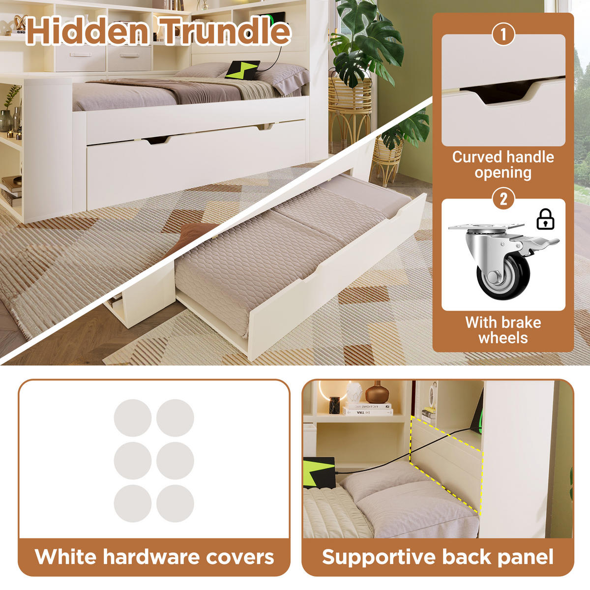 STAURAUMBETT 90x200 Weiß Ausziehbett USB Stauraum - Weiß, Holz (90/200cm) - FLIEKS