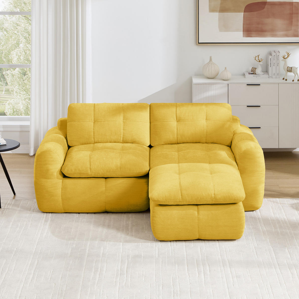 ECKSOFA DE-34464 mit Ottoman und Karostepp Gelb - Gelb, Textil (160/194cm) - ComfortXL