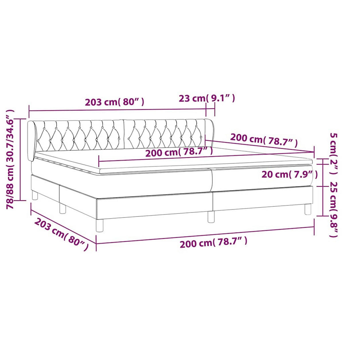 BOXSPRINGBETT 200/200 Cm Schwarz Gewebe - Schwarz, Textil (203/203cm) - vidaXL