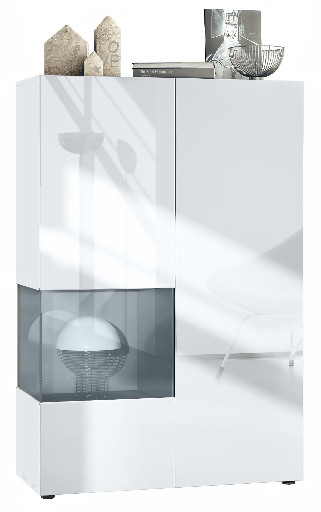 VITRINE Morena Einsatz in Grau Hochglanz - Grau, Holzwerkstoff (91.5/136.5/37cm) - Vladon