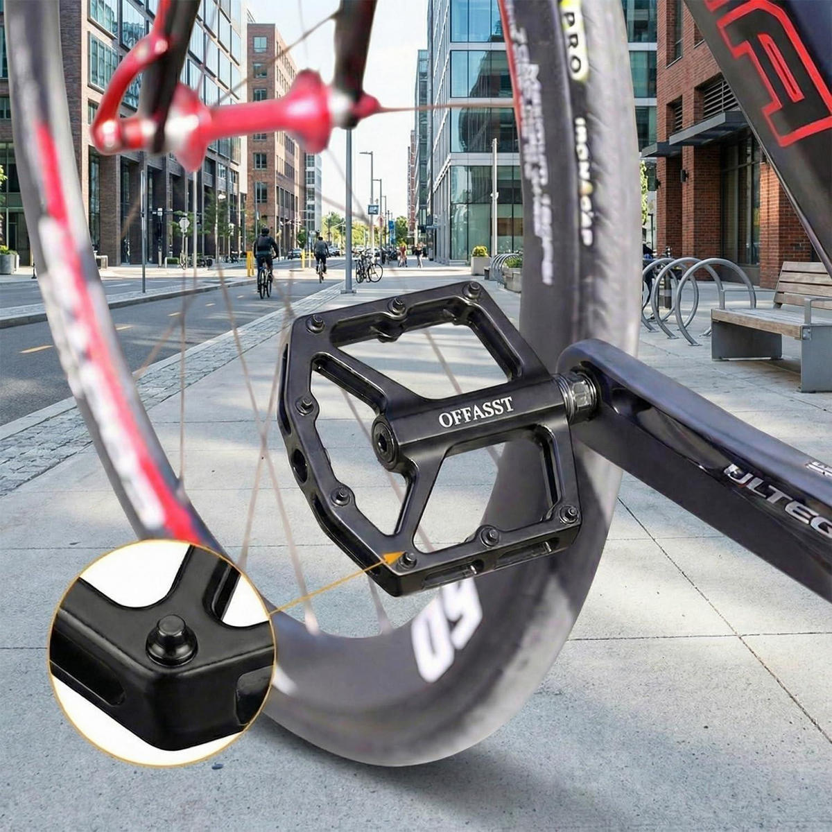 FAHRRADPEDALE Flats CNC Aluminium 9/16" mit 6 Anti-Rutsch-Stiften - Schwarz, Metall (9.8/2/12.5cm)