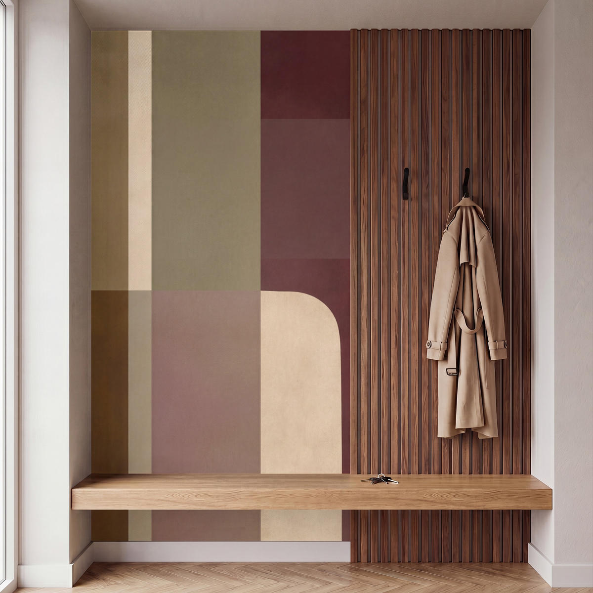 TAPETE - Unis - Abstrakt - Bordeaux - Linien - 140x280 cm - Multicolor, Papier (140/280cm) - OnlyWow