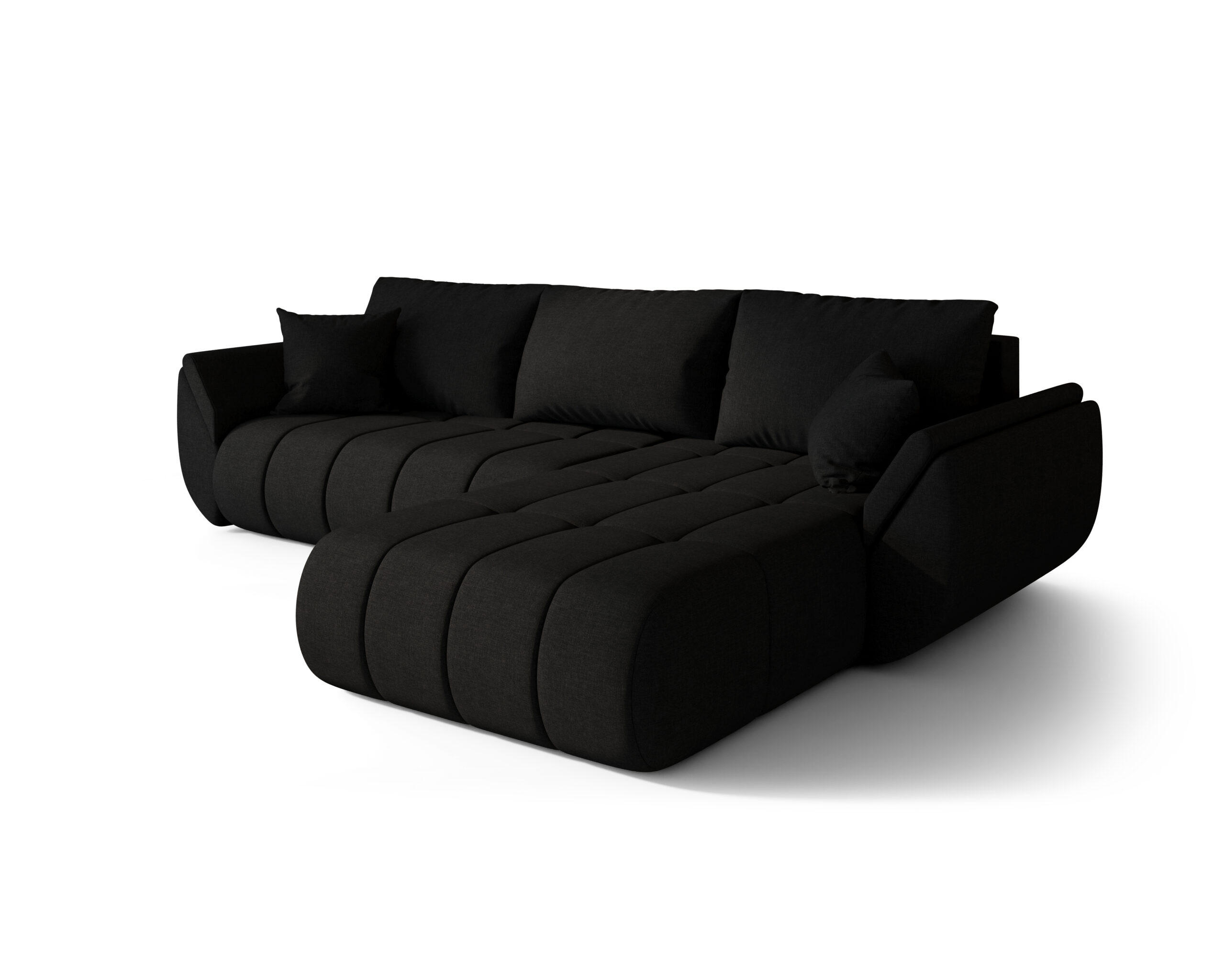 ECKSOFA TOKYO PREMIUM mit Schlaffunktion, Stoff WIND, Schwarz, Rechts - Schwarz, Holz (280/190cm) - Kaiser Möbel