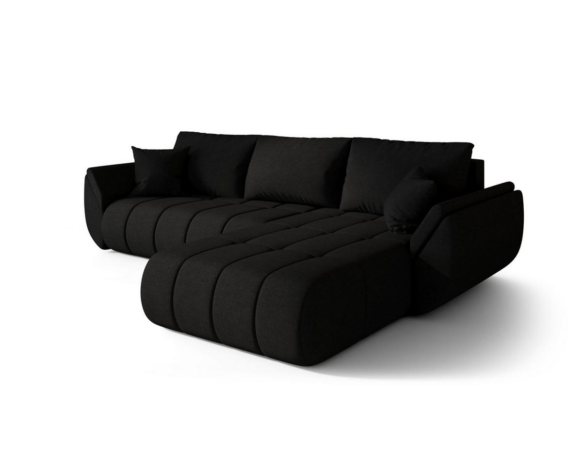 ECKSOFA TOKYO PREMIUM mit Schlaffunktion, Stoff WIND, Schwarz, Rechts - Schwarz, Holz (280/190cm) - Kaiser Möbel