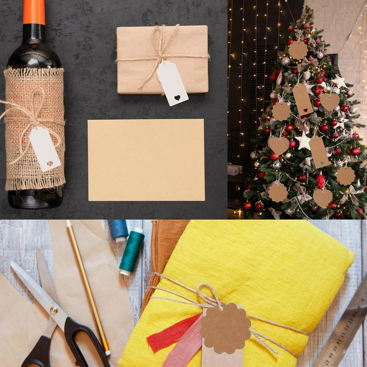 GESCHENKANHÄNGER 100er Set Kraftpapier mit Juteschnur - Multicolor, Papier (4/1.5/9cm)