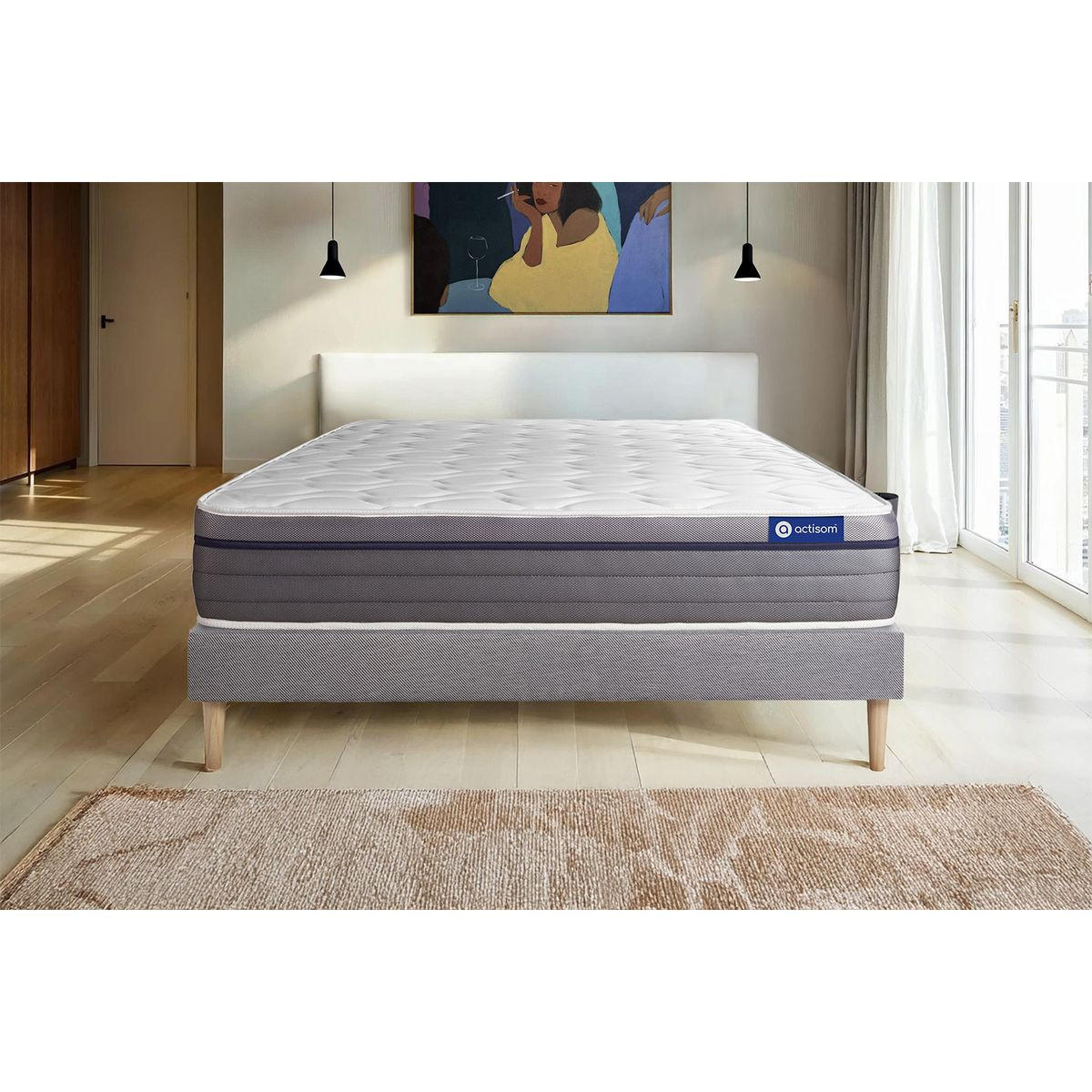 BETT Actimemo zen Memory-Schaum 130 x 190 cm h1 - Kit Bettgestell Grau - Beige/Grau, Karton/Holz (130/190cm) - ACTISOM