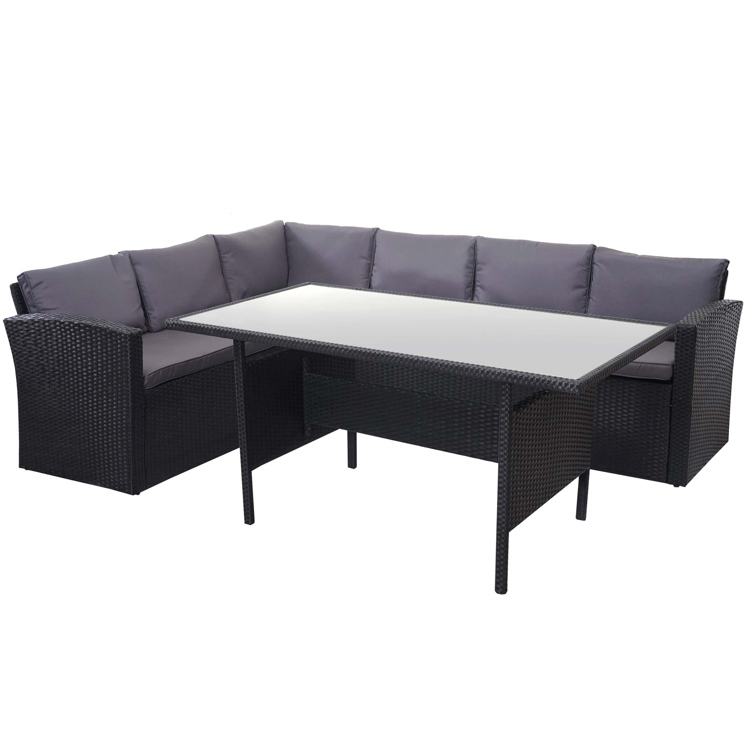 POLY-RATTAN-GARNITUR Schwarz 1 Eckbank, 1 Tisch-Set - Schwarz, Kunststoff - MCW