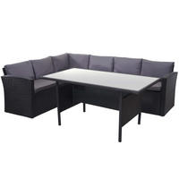 POLY-RATTAN-GARNITUR Schwarz 1 Eckbank, 1 Tisch-Set - Schwarz, Kunststoff - MCW