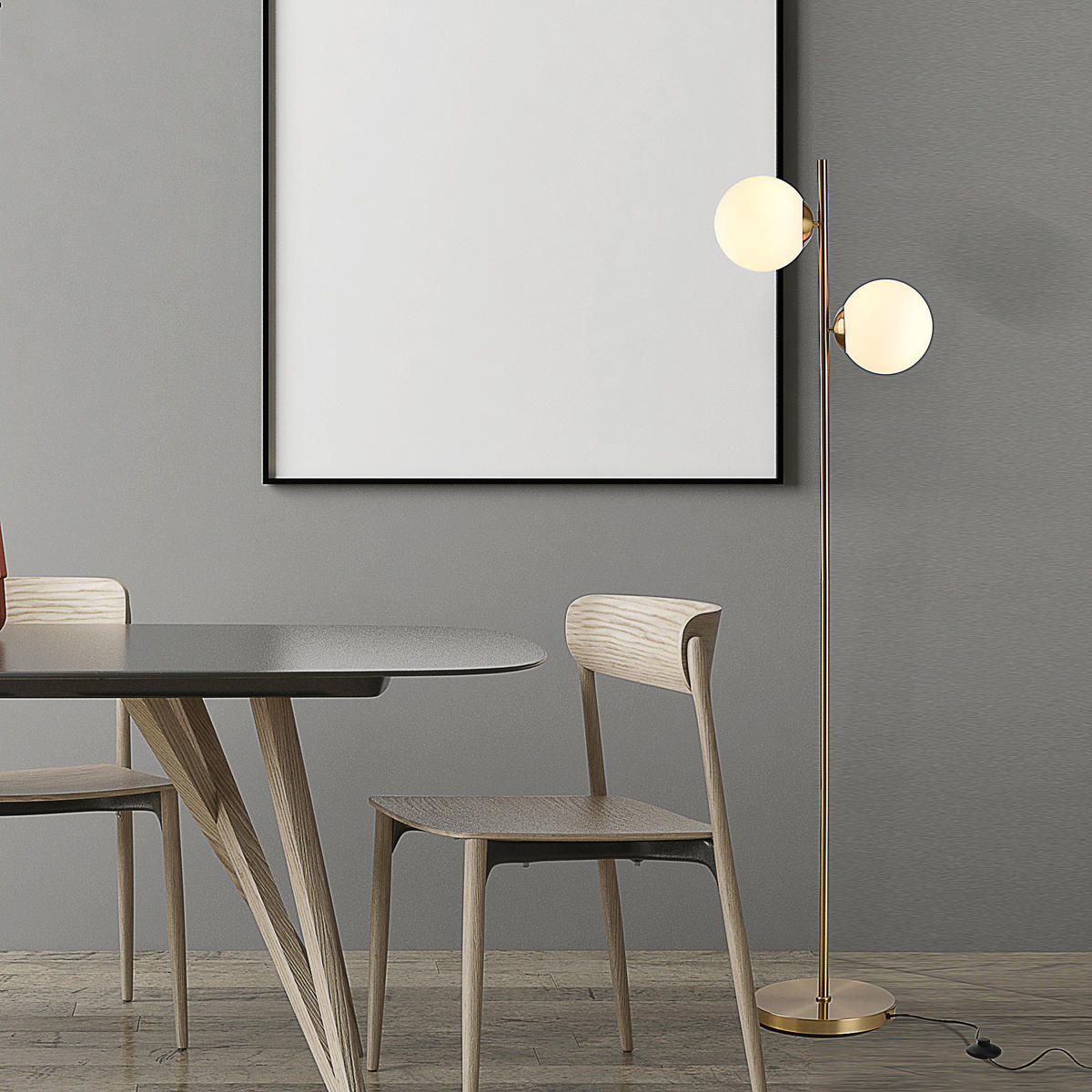 STEHLAMPE, Stahl+Glas, Golden+Weiß - Goldfarben/Weiß, Metall (39/28/165cm) - HOMCOM