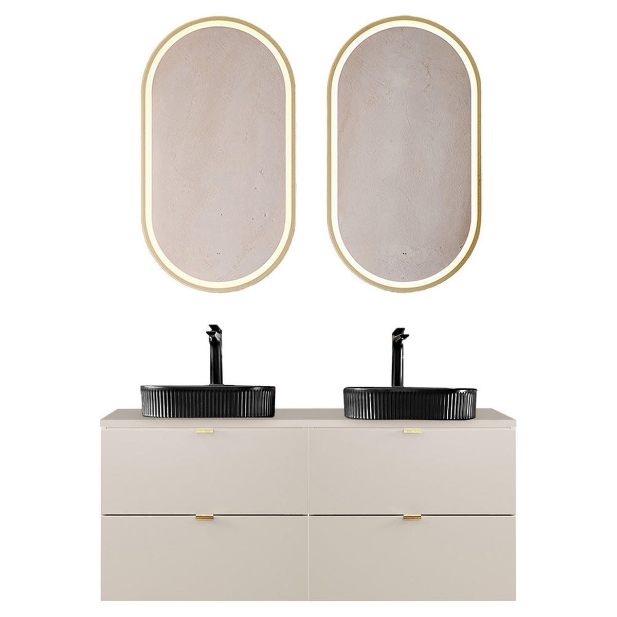 BADMÖBEL-SET 3-TLG. Durango-56 - Beige, Holzwerkstoff (121/200/47cm) - Lomado