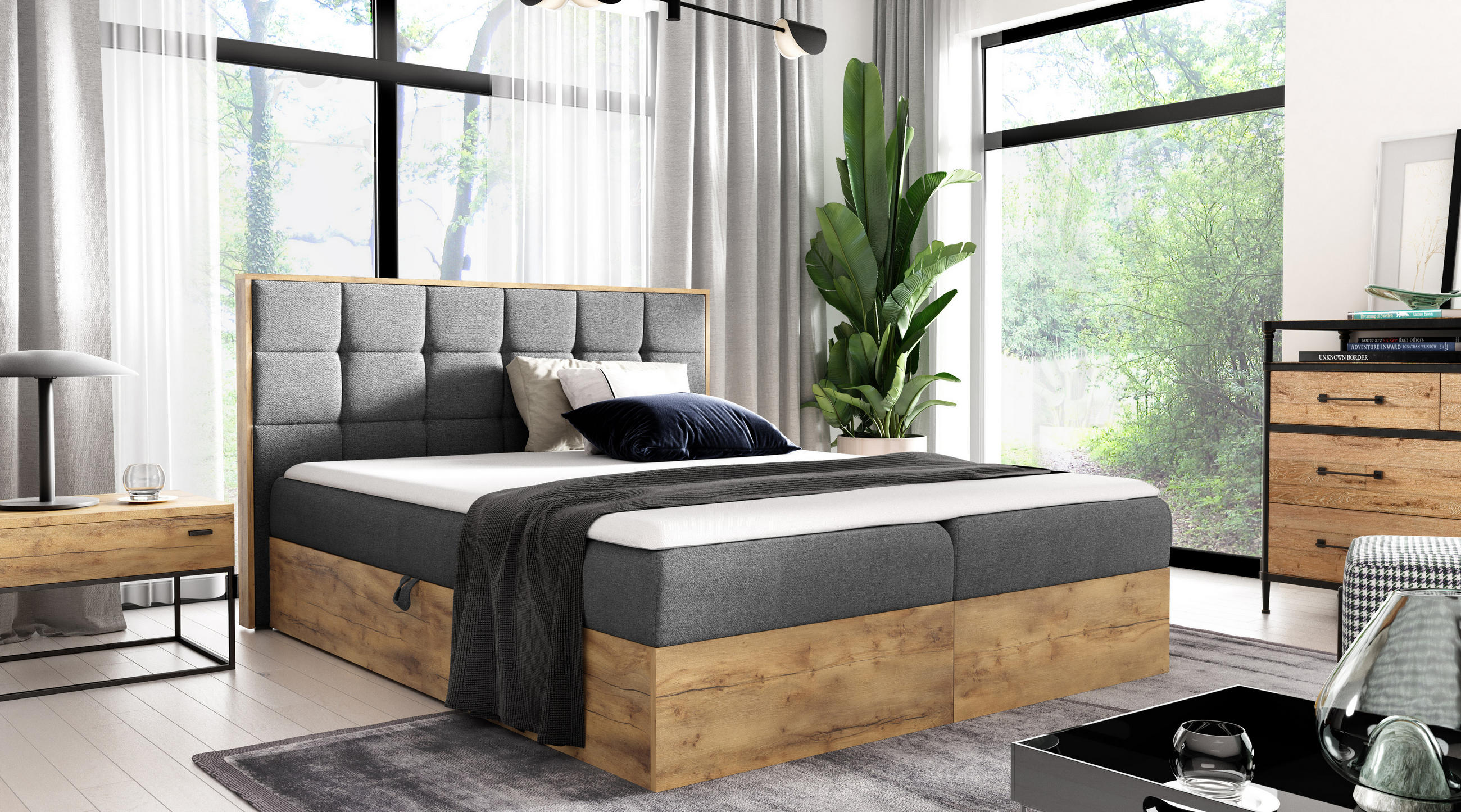 Thumbnail - AN-Moebel 4u Boxspringbett, Grau, Textil, H3, Rechteckig, 160x200 cm, Schlafzimmer, Betten, Boxspringbetten