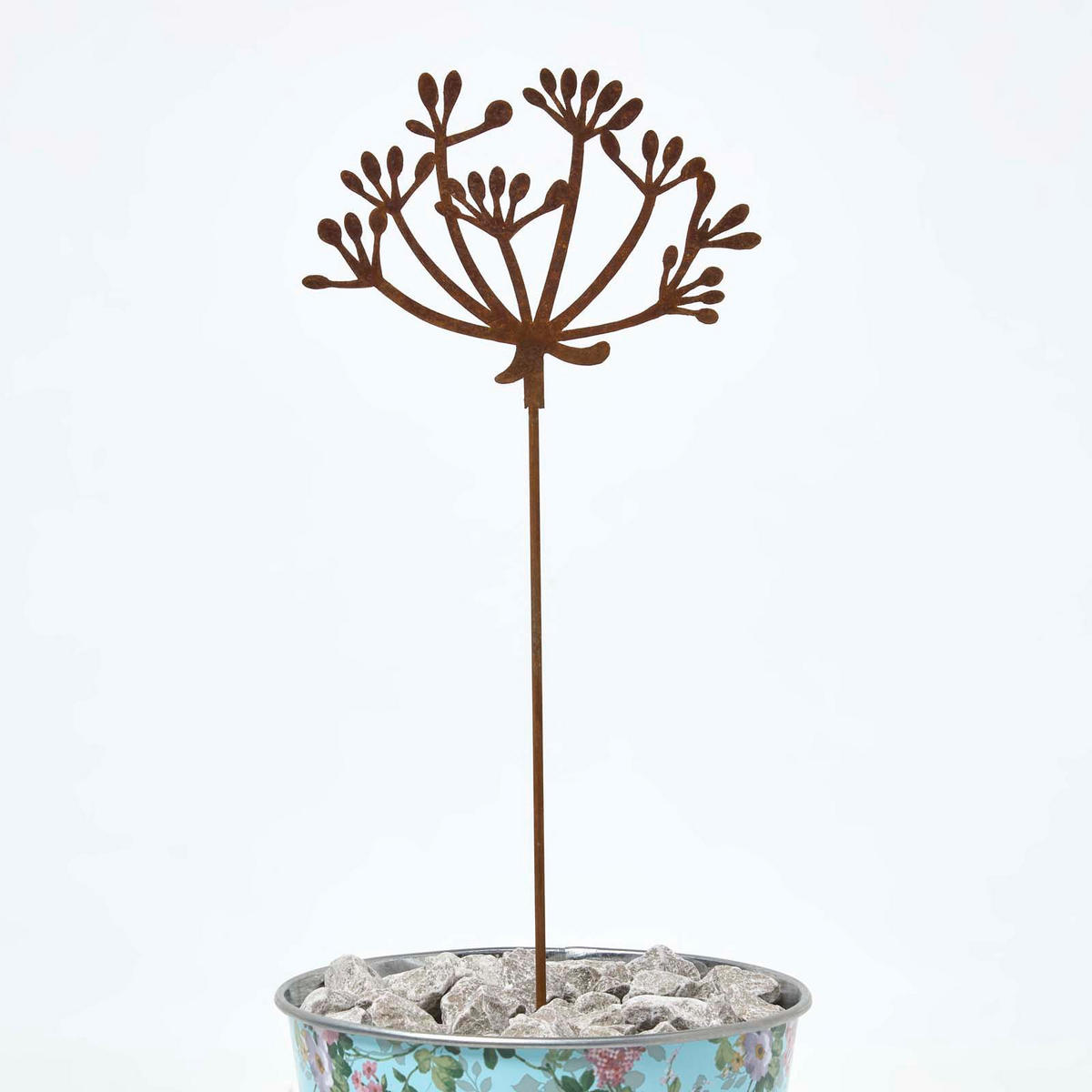 GARTENSTECKER Metall – 2er-Set Wiesenkerbel Gartendeko in Rostoptik - Rotbraun, Metall (37cm) - Homescapes