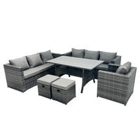 LOUNGEGARNITUR mit Hocker Polyrattan Dunkelgrau 9-Sitzer - Dunkelgrau/Grau, Glas/Kunststoff - Fimous