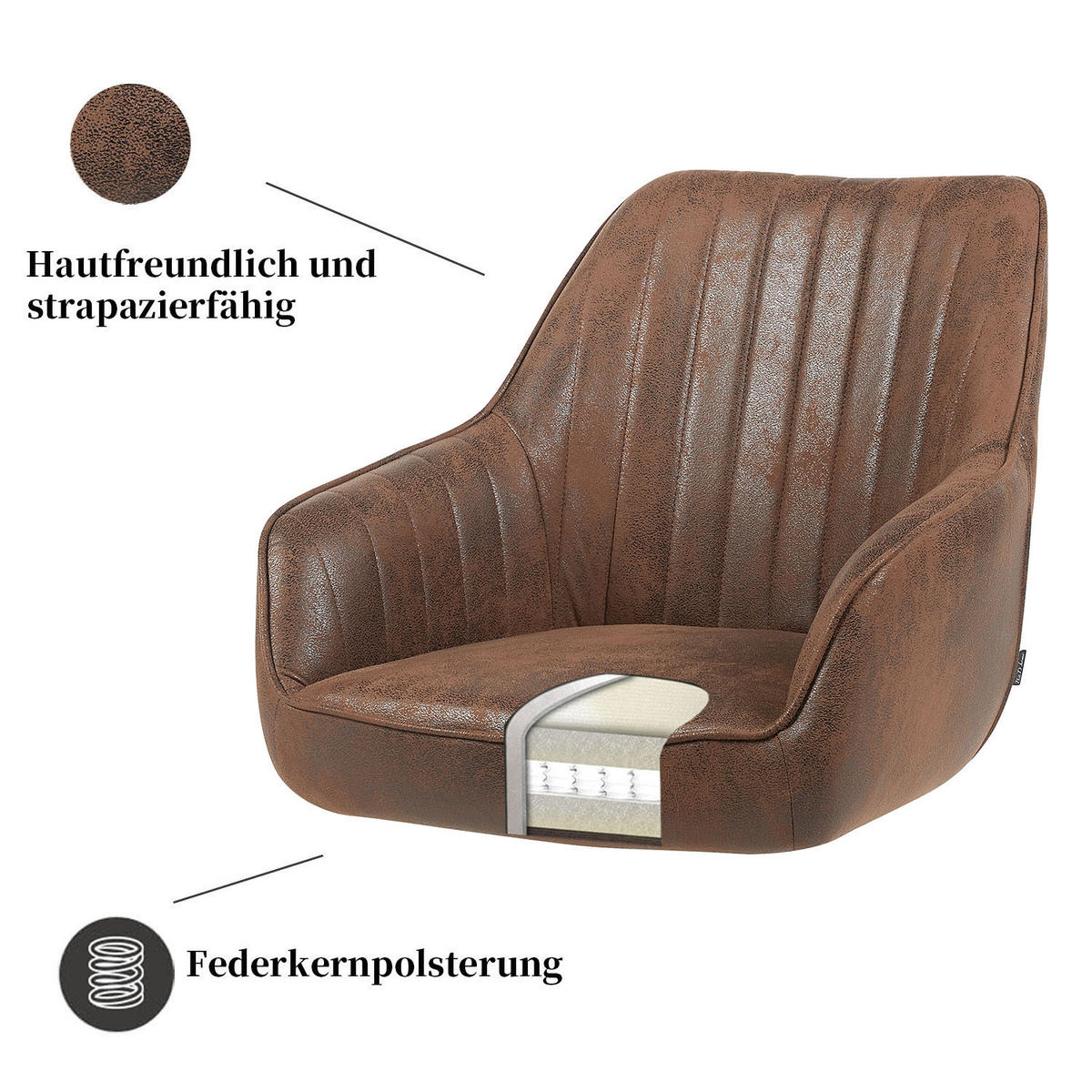 ARMLEHNSTUHL ARVIT - Schwarz/Braun, Textil/Metall (58/87/61cm) - B&D Home