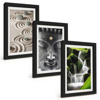 BILDER SET 3er Set - 20x30 cm Schwarzer Rahmen - Der Frieden der Steine des Buda Zen-Wasserfalls - Schwarz, Kunststoff (20/30cm) - TULUP