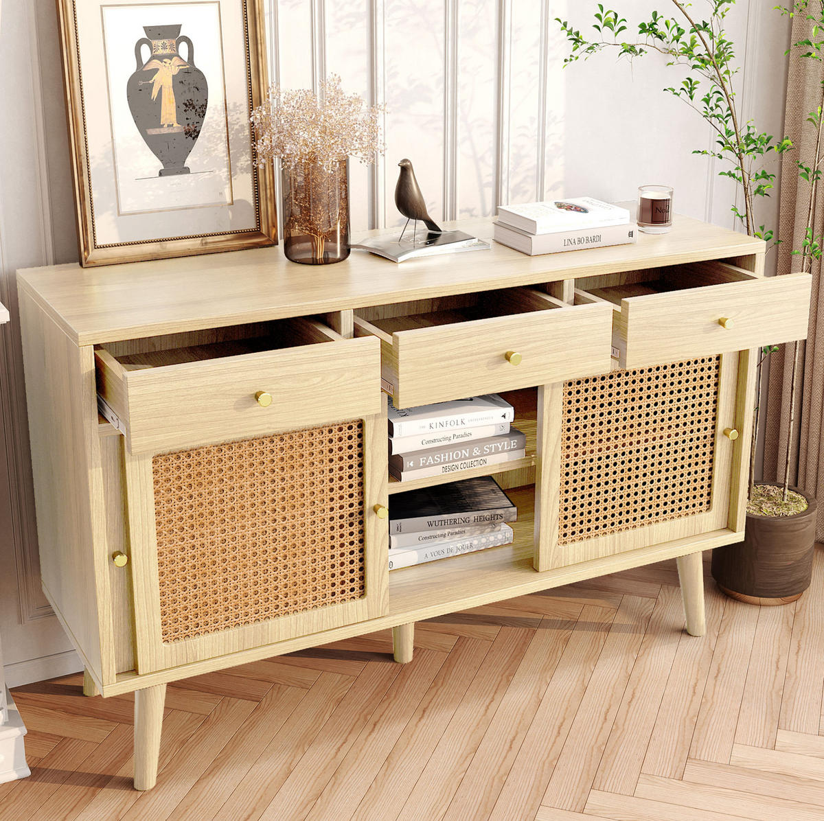 SIDEBOARD 120/40/78 cm s 3 zásuvkami a 3 dvierkami, nastaviteľné police, FSC certifikát, Dub - farba duba, kompozitné drevo (40/78/120cm) - Redom