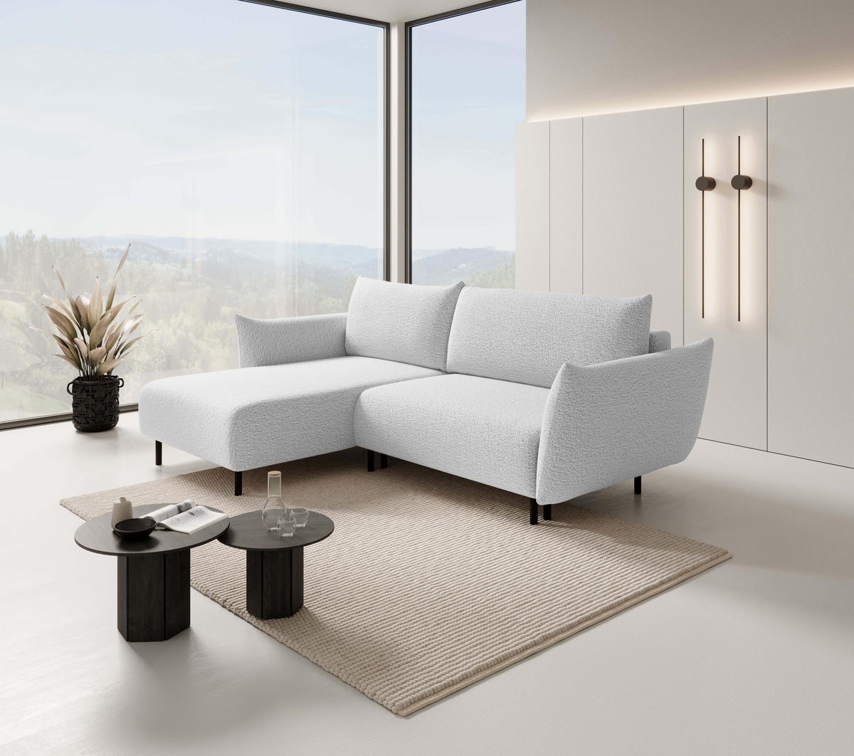 ECKSOFA ADEL mit Schlaffunktion und Bettkasten, L-förm, Metallbeine, verstellbar lose Rückenkissen, freistehend, LINKS, 171x257x90 cm, Silver - Silberfarben, Holz/Textil (171/257cm) - DomoHome