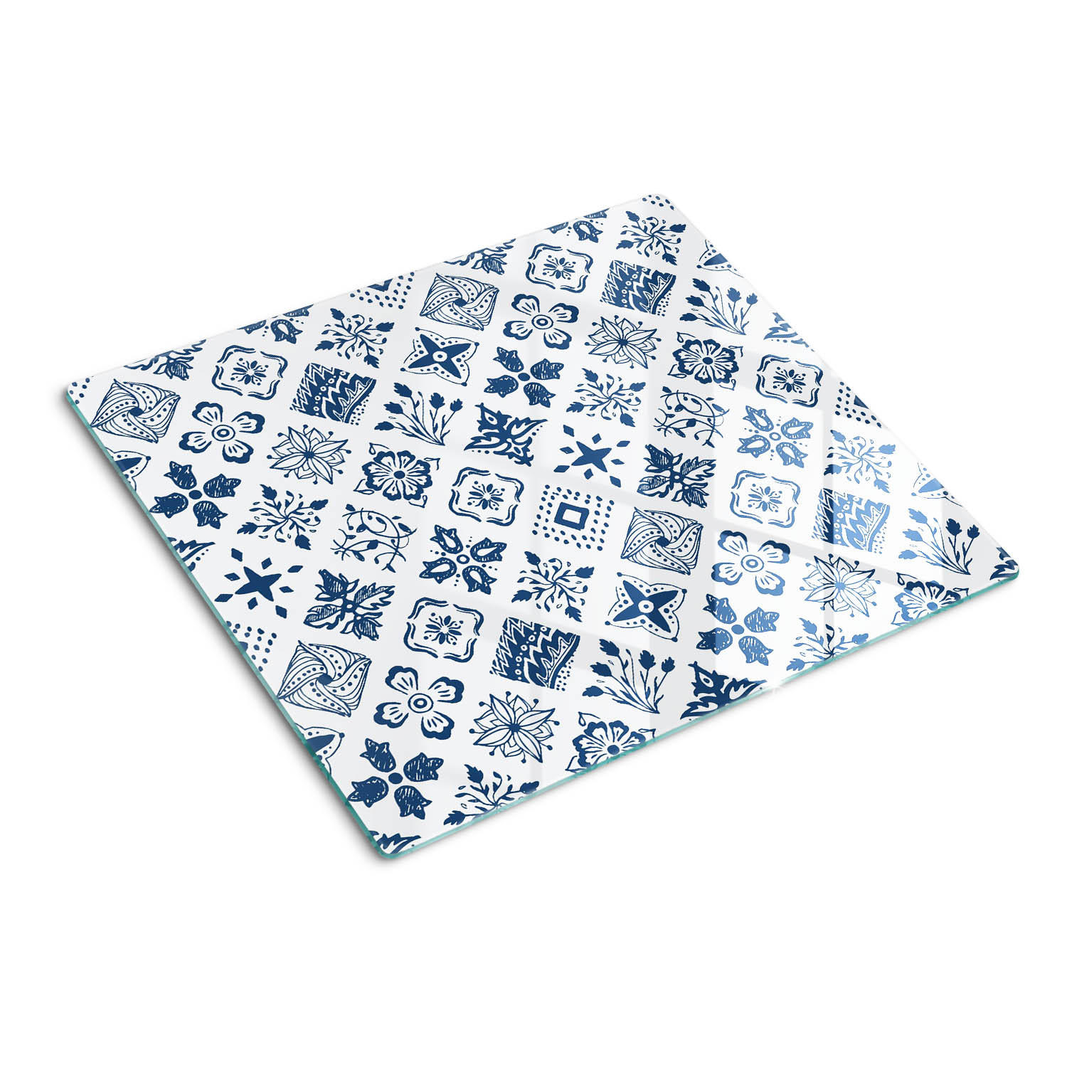 GLASPLATTE 60x52 cm Blumenmuster - Blau, Glas (60/0.4/52cm) - TULUP