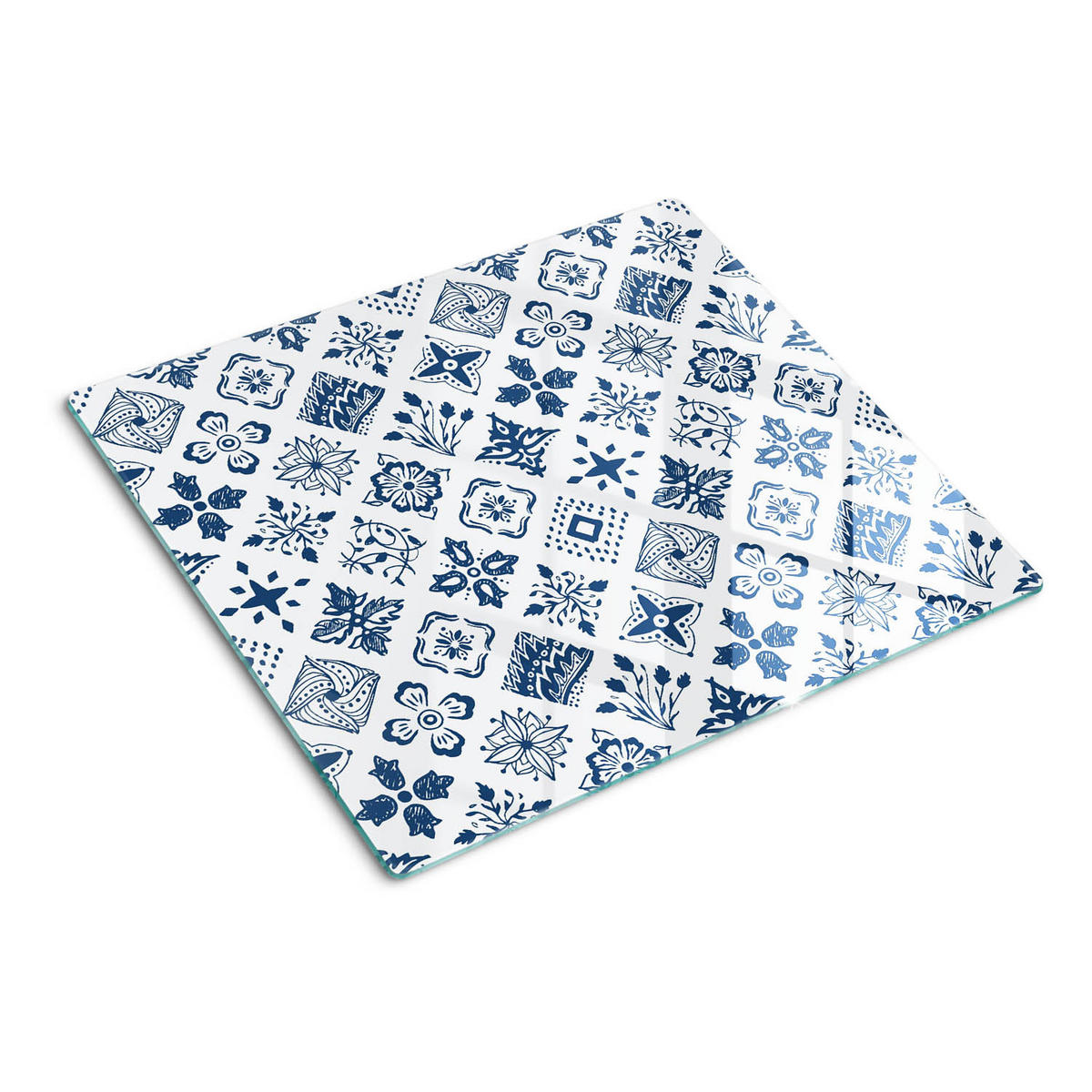 GLASPLATTE 60x52 cm Blumenmuster - Blau, Glas (60/0.4/52cm) - TULUP