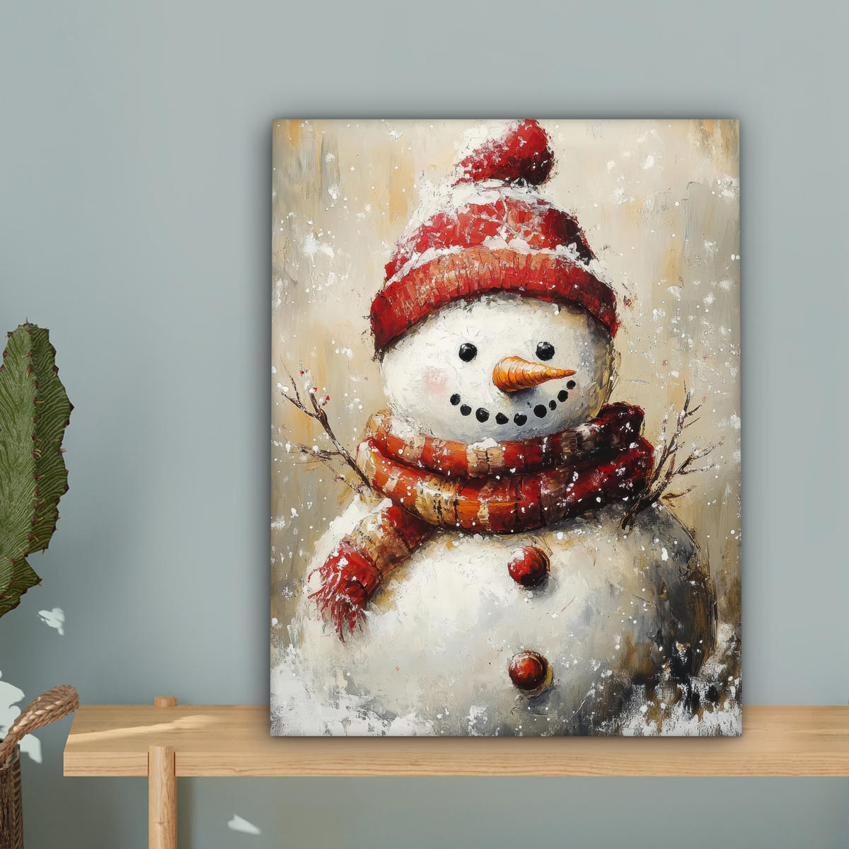 LEINWANDBILD Schneemann - Winter - Schnee - Beige 30x40 cm - Weiß, Textil (30/40cm) - MuchoWow