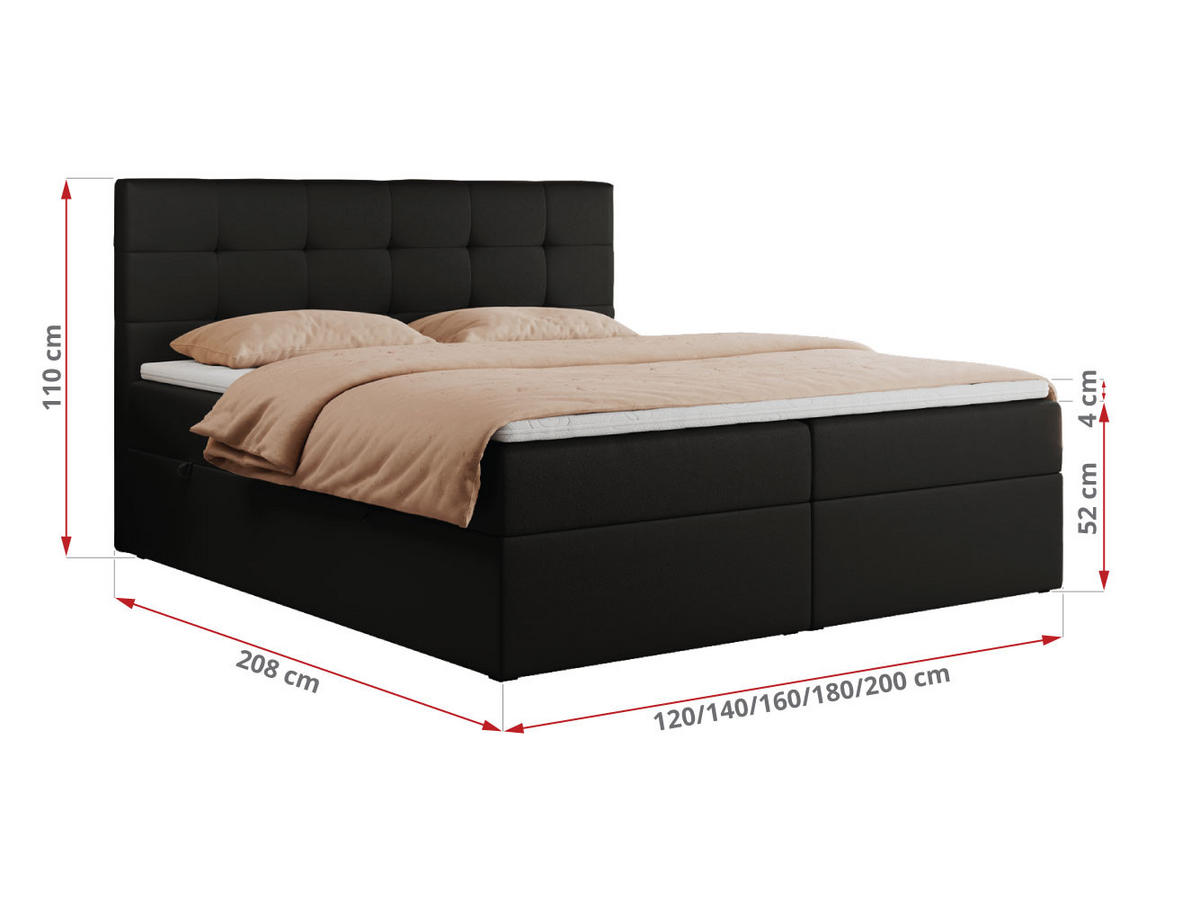 BOXBETT CENTO 140/200 Schwarz Kunstleder - H3 - Schwarz, Holz/Textil (140/200cm) - MKS