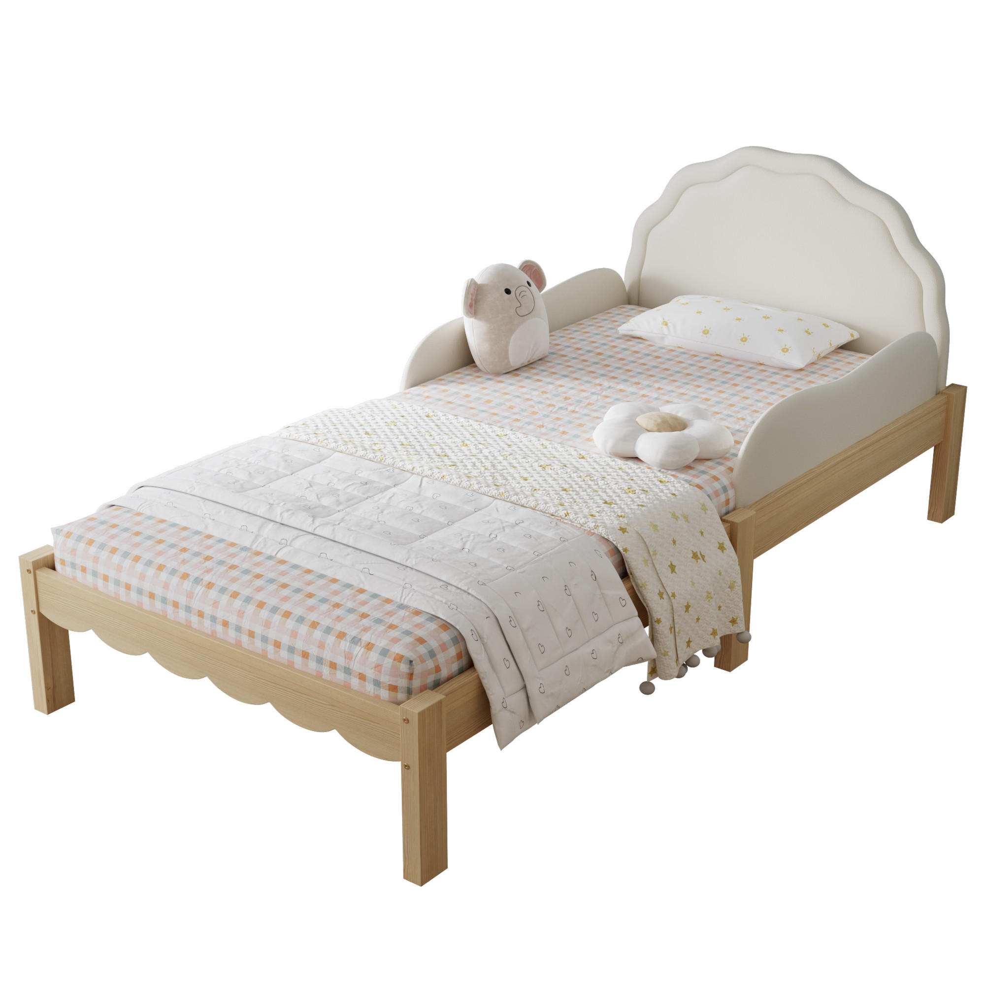 KINDERBETT 90/200 cm in Beige/Natur mit Schutzgeländer - Beige/Naturfarben, Holzwerkstoff/Textil (90/200cm) - WISHDOR