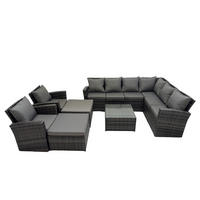 LOUNGEGARNITUR mit Couchtisch Sofa Polyrattan Dunkelgrau 10-Sitzer - Dunkelgrau/Grau, Glas/Kunststoff - Fimous