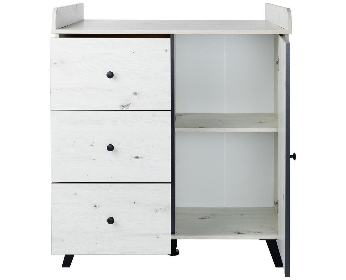 WICKELKOMMODE Lavea Landhausstil White Oak - Schwarz/Weiß, Holzwerkstoff/Kunststoff (88/100/75cm) - arthur berndt