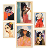 POSTER Set Mit 6 Zuversichtlich In Damenplakat A3 & A4 Rahmen Aus Hellem Holz - Beige, Papier (29/3cm) - Nacnic