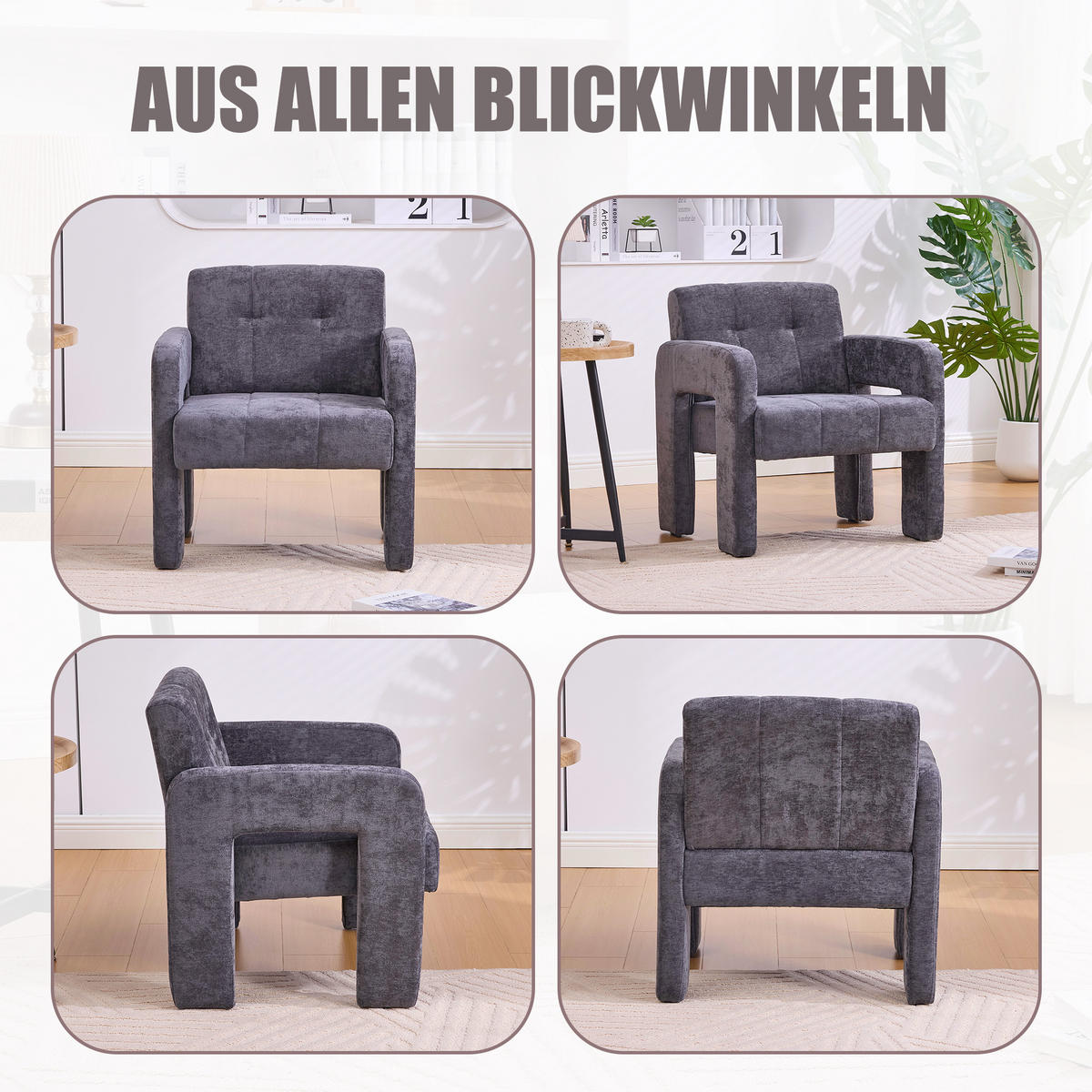 SESSEL Nordic Style aus Chenille mit ergonomischen Armlehnen - Grau, Textil (67.5/74.5/69cm) - Urban Meuble