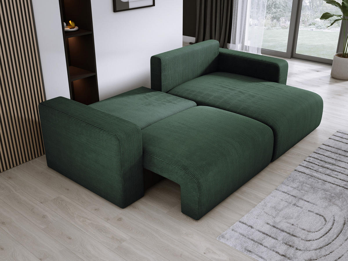 ECKSOFA Carl L-förmig Schlaffunktion und Bettkasten weicher Cordstoff flexibel stellbar lose Rückenkissen freistehend RECHTS 247x143x83cm Forest green - Waldgrün, Holz/Textil (247/143cm) - DomoHome