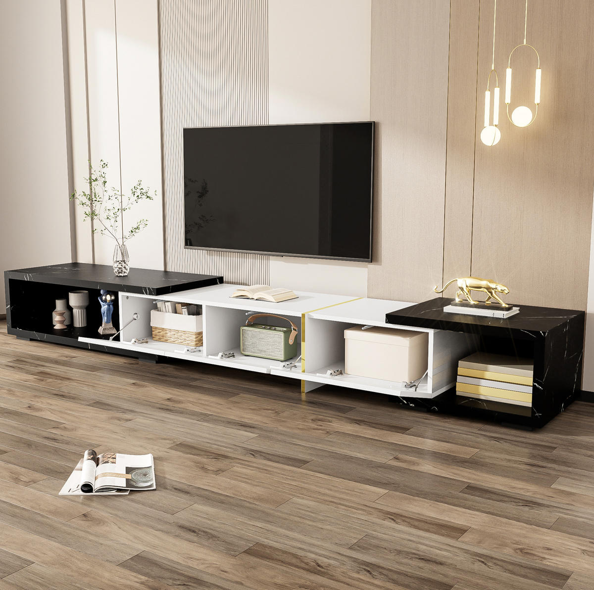 TV-SCHRANK mit variabler Länge 140-260 cm Weiß/Schwarz - Weiß, Holzwerkstoff (40/30/260cm) - Beauniv