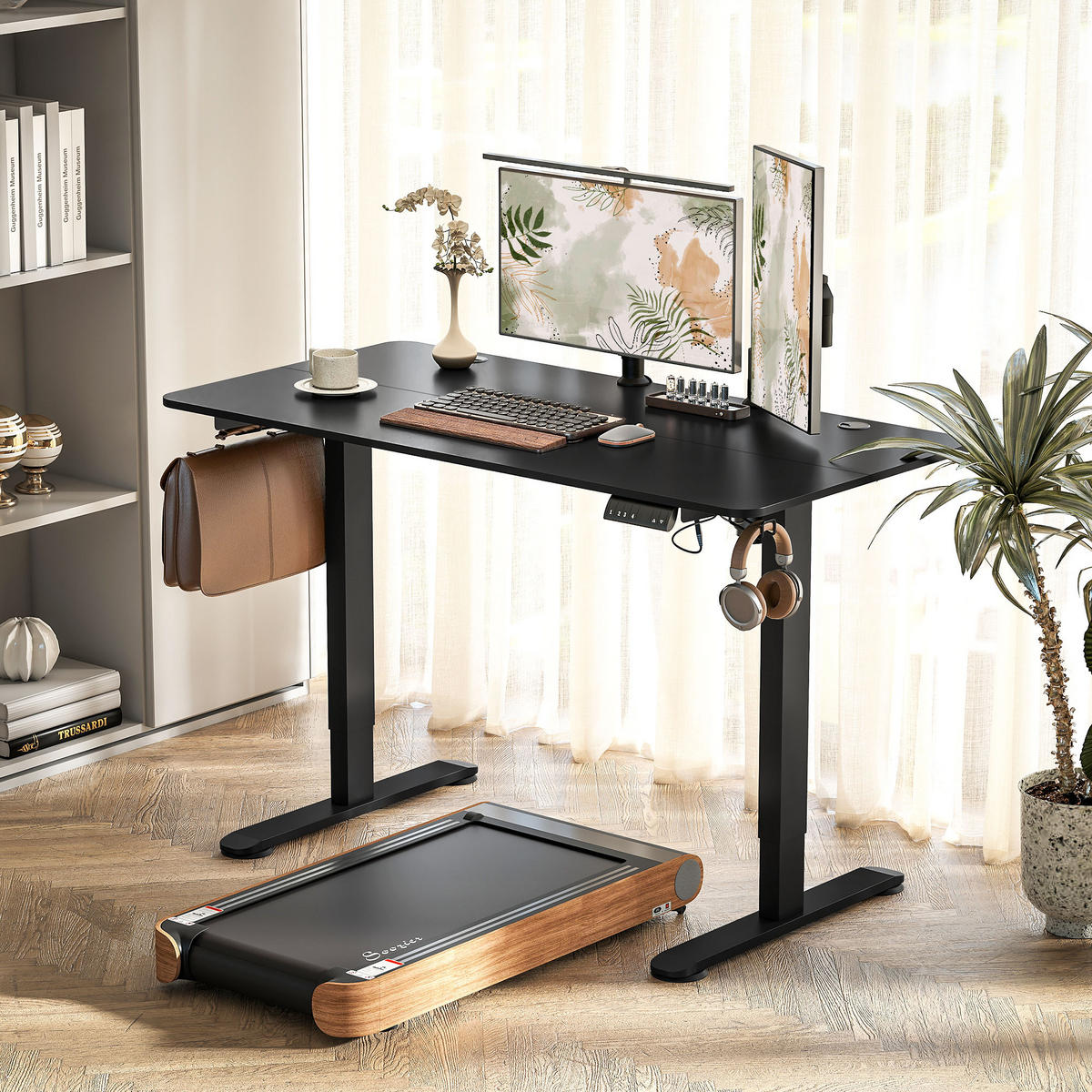 HÖHENVERSTELLBARER Schreibtisch 140 x 70cm Elektrisch Computertisch mit Haken - Schwarz, Kunststoff (140/70/116cm) - Vinsetto