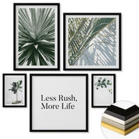WANDBILDER 5er-Set - 50x50 cm & 20x30 cm & 40x60 cm Schwarzer Rahmen - Minimalismus mit grünen Pflanzen - Schwarz, Kunststoff (40/60cm) - ArtPrintCave