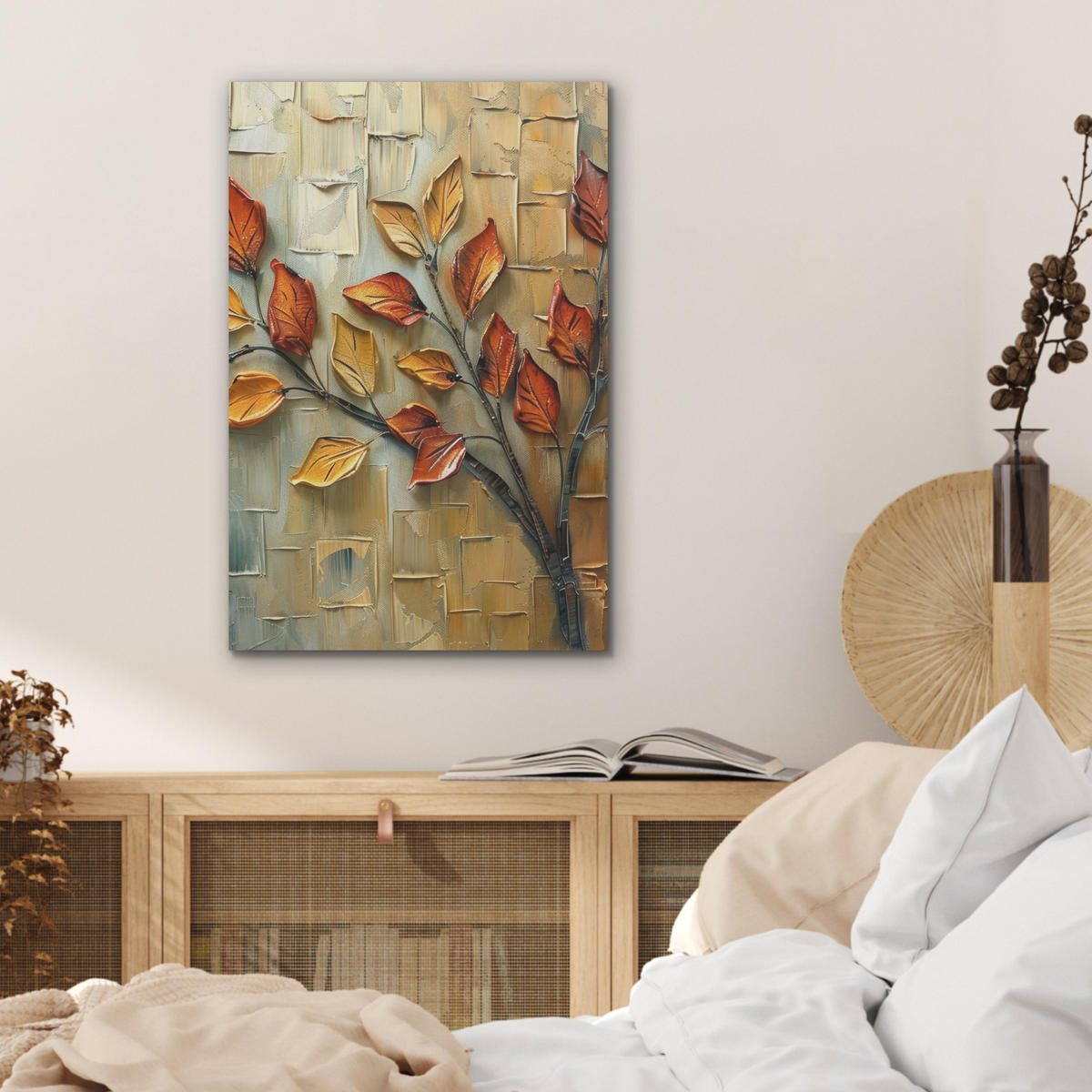AKUSTIKBILD Baum - Abstrakt - Natur - Kunst Kunstdruck Schlafzimmer 50x70 cm - Goldfarben, Kunststoff (50/70/0.9cm) - MuchoWow