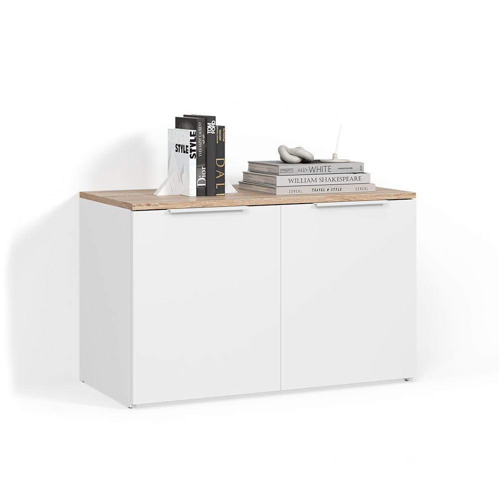 KOMMODE Piave Weiß/Sonoma mit 2 Türen - Weiß/Sonoma Eiche, Holzwerkstoff (80/50/40cm) - Livinity®