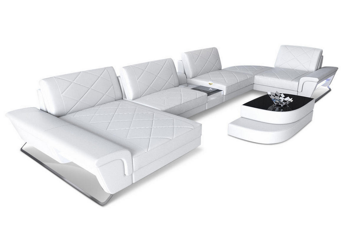 WOHNLANDSCHAFT Bari U - Weiß, Leder (456/89/243cm) - Sofa Dreams