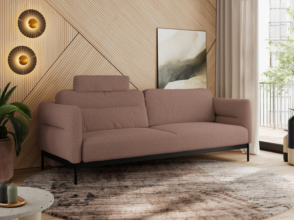 SOFA SALENTO Rosa Boucle - Schwarz/Rosa, Textil/Metall (221/82/101cm) - MKS
