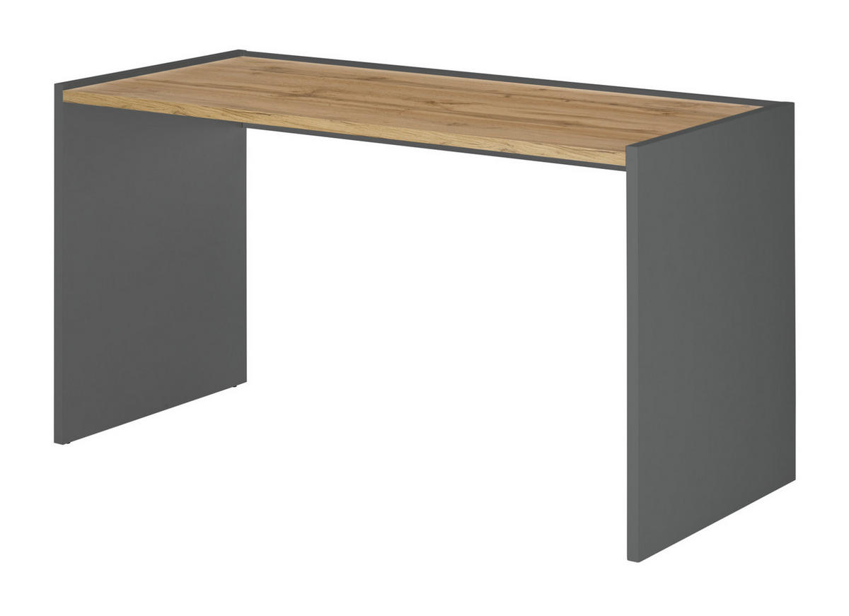 SCHREIBTISCH grau matt, Eiche Wotan 143 x 62 cm, Laptoptisch mit großer Arbeitsfläche - Eiche Wotan/Schwarz, Holzwerkstoff/Kunststoff (143/62/76cm) - Furn.Design