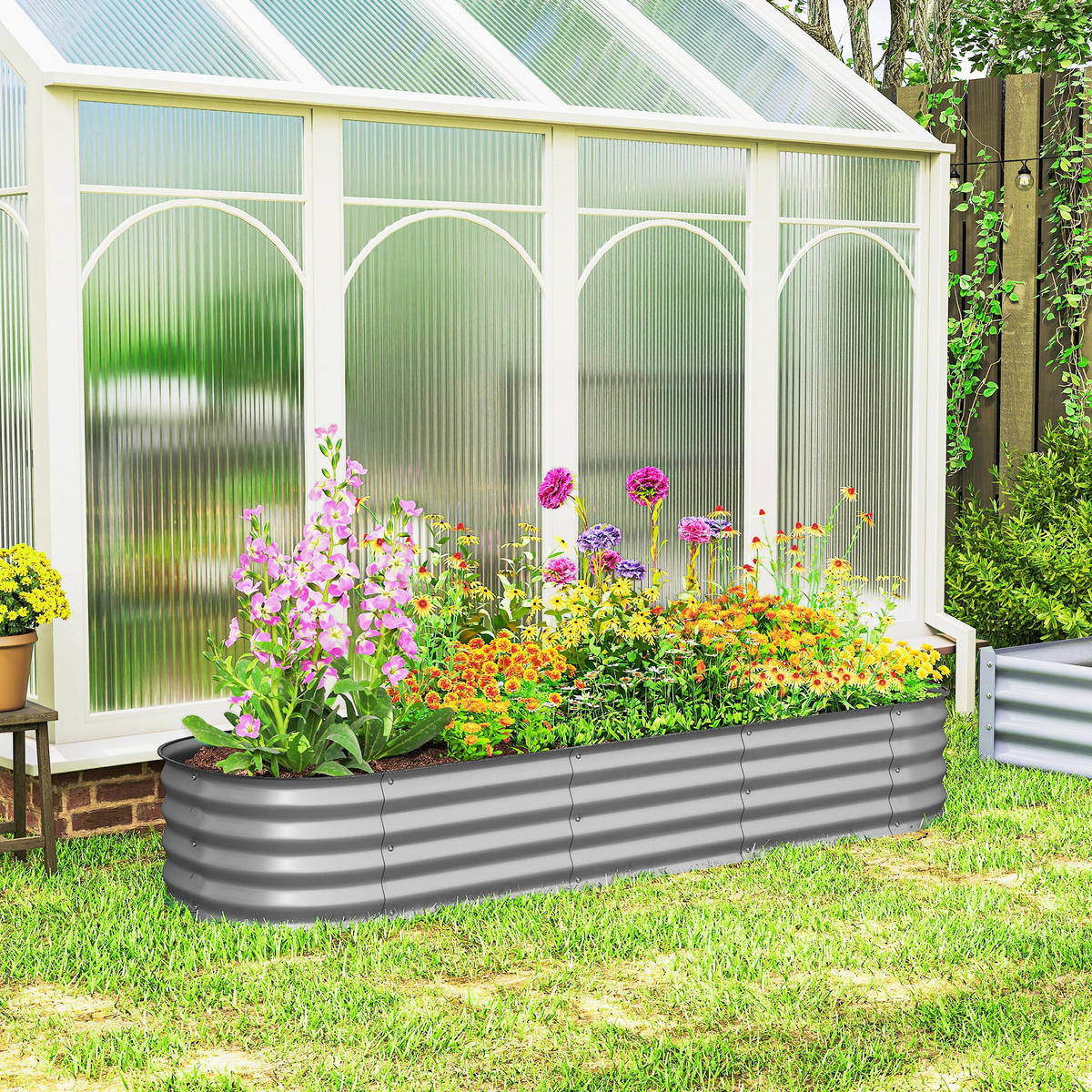 PFLANZENBEET, Kräuterbeet für Garten, Balkon, Silber, 195 x 62 x 30 cm - Silberfarben, Metall (62/30/195cm) - Outsunny