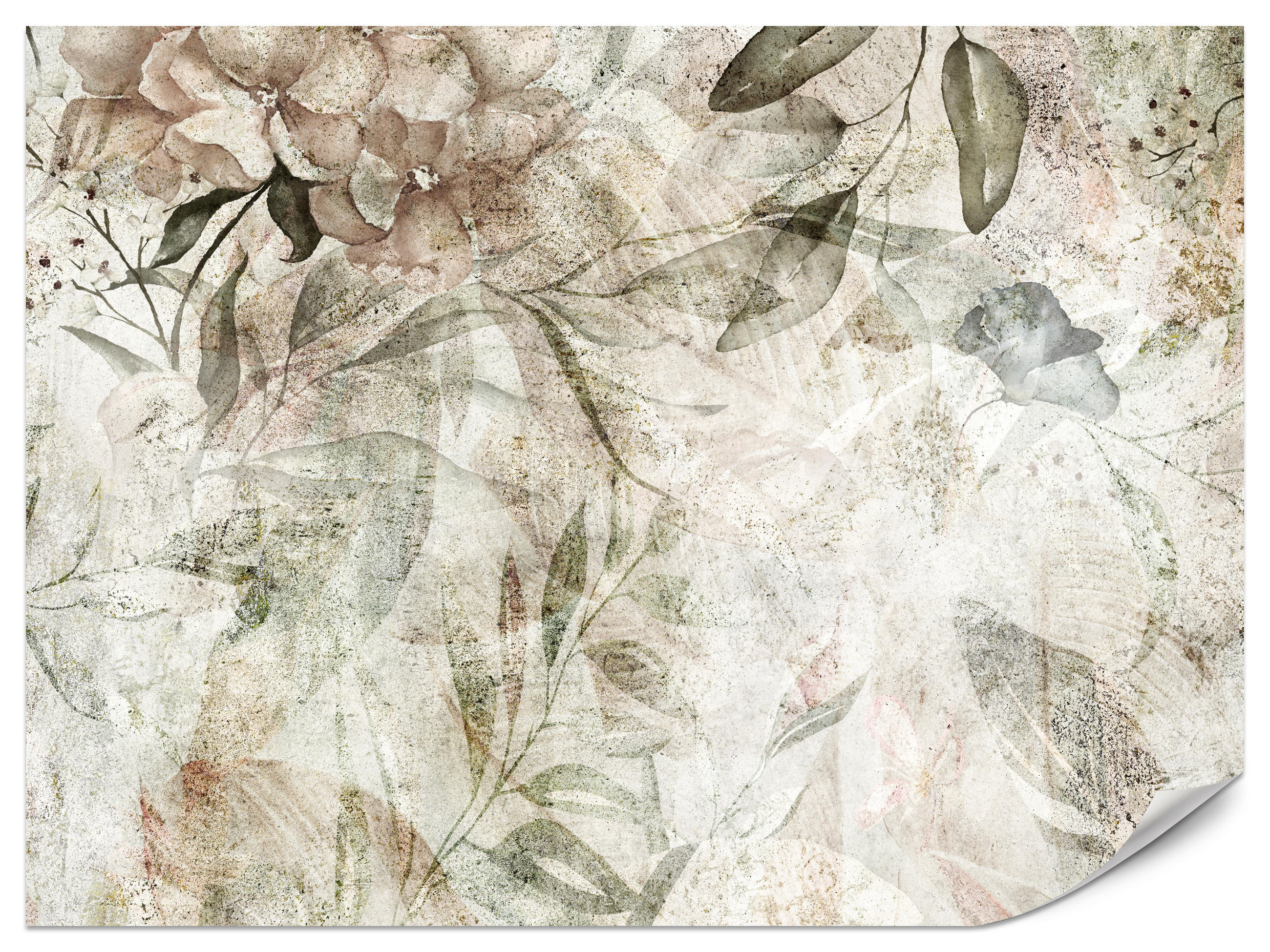 FOTOTAPETE für Schlafzimmer Retro Blumen Blätter Beton Abstrakt Vintage 200x140 - Beige/Braun, Papier (200/140cm) - Muralo